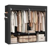 SONGMICS Armario de Tela, 4 Barras de Ropa, Estantes, 170 x 45 x 167 cm | Ropero Plegable, Armarios Dormitorio, 4 Bolsillos Laterales, Negro, Colección RYLAN RYG094B02