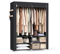 SONGMICS Armario de Tela 45 x 127 x 176 cm, 2 Compartimentos Colgantes con estantes, 4 Bolsillos Laterales, Mucho Espacio para Dormitorio, salón, Negro RYG008B02