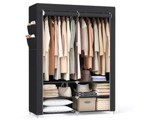 SONGMICS Armario de Tela 45 x 127 x 176 cm, 2 Compartimentos Colgantes con estantes, 4 Bolsillos Laterales, Mucho Espacio para Dormitorio, salón, Negro RYG008B02