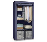 SONGMICS Armario de Tela, Armario de Ropa, con 1 Barra Colgante, 6 Estantes, Tela no Tejida, Marco de Metal, 45 x 88 x 168 cm, para Dormitorio, Pasillo, Azul Oscuro RYG084I02