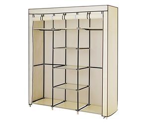 SONGMICS Armario de Tela, Armario Portátil con Barra Colgante, Perchero Plegable, para Vestuario, Dormitorio, Cuarto de Estudio, 150 x 45 x 175 cm, Beige RYG12M