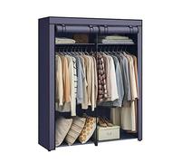 SONGMICS Armario de Tela, Armario Portátil con Barras para Colgar, Perchero, Plegable, Guardarropa, para Dormitorio, Estudio, 140 x 43 x 174 cm, Azul Oscuro RYG002I02