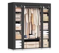 SONGMICS Armario de Tela, Armario Ropero con Cubierta de Tela no Tejida, 45 x 150 x 175 cm, 12 Compartimentos, Marco de Metal, Armario de Dormitorio, Negro LSF03H
