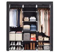 SONGMICS Armario de Tela Portátil con Barra Colgante, 150 x 45 x 175 cm | Perchero Plegable, para Vestuario, Dormitorio, Cuarto de Estudio, Negro, Colección RYLAN RYG12B