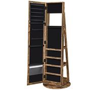 SONGMICS Armario Joyero, Armario para Joyas Independiente con Espejo Entero, Giro de 360°, con Estante y Llave, para Dormitorio, Idea de Regalo, Marrón Rústico JJC062K01