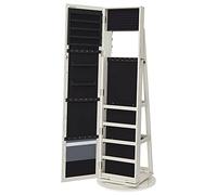 SONGMICS Armario Joyero, Armario para Joyas Independiente con Espejo Entero, Giro de 360°, con Estante y Llave, para Dormitorio, Idea de Regalo, Blanco con Vetas de Gris Claro JBC62W