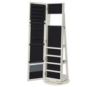 SONGMICS Armario Joyero, Armario para Joyas Independiente con Espejo Entero, Giro de 360°, con Estante y Llave, para Dormitorio, Idea de Regalo, Blanco con Vetas de Gris Claro/Marrón Rústico