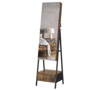 SONGMICS Armario Joyero con Espejo LED, para Joyas con Cerradura, Organizador de Joyas, Ahorra Espacio, Cajón y Estante, Idea de Regalo, Marrón Rústico JJC025X01