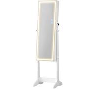 SONGMICS Armario Joyero, con Patas, Espejo sin Marco | Armario para Joyas, Luces LED de 3 Colores e Intensidad Ajustable, Blanco, Colección BERIT JJC012W01