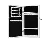 SONGMICS Armario Joyero de Pared, Armario de Joyas con Espejo, Organizador de Joyas para Ahorrar Espacio, Superficie Blanca y Forro Greige/Negro/Superficie Marrón Rústico y Forro Negro, Regalo de Supe