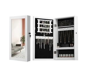 SONGMICS Armario Joyero de Pared, Armario de Joyas con Espejo, Organizador de Joyas para Ahorrar Espacio, Superficie Blanca y Forro Negro JBC51W