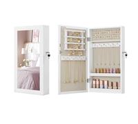SONGMICS Armario Joyero de Pared, con Espejo | Organizador de Joyas para Ahorrar Espacio, Superficie Blanca y Forro Greige, Colección BERIT, JJC051W02