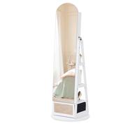 SONGMICS Armario Joyero Giratorio 360° con LED, Joyero de Cuerpo Entero, Cajón, Espejo Interior, Espejo de Aumento, Ganchos, Baldas, Blanco Nube