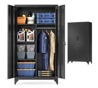 SONGMICS Armario Metálico, 2 Puertas, 5 Compartimentos, 40 x 80 x 165 cm | Mueble de Almacenamiento, Barra para Perchas, con Cerradura, Patas Altas, Negro Mate, Colección BEREND OMC018BD01
