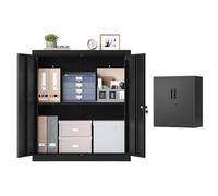 SONGMICS Armario Metálico de Almacenamiento, 2 Puertas, 80 x 40 x 90 cm | De Acero con Cerradura, Estante Ajustable, para Oficina y Garaje, Negro Mate, Colección BEREND OMC019BD01