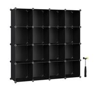 SONGMICS Armario Modular, con 16 Cubos Apilables, Zapatero Modular, Estante de Plástico PP, para Dormitorio, Oficina, 31 x 123 x 123 cm, Negro LPC44BK