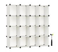 SONGMICS Armario Modular, con 16 Cubos Apilables, Zapatero Modular, Estante de Plástico PP, para Dormitorio, Oficina, 31 x 123 x 123 cm, Blanco Crema LPC442M01