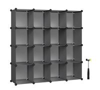 SONGMICS Armario Modular, con 16 Cubos Apilables, Zapatero Modular, Estante de Plástico PP, para Dormitorio, Oficina, 31 x 123 x 123 cm, Gris LPC442G01