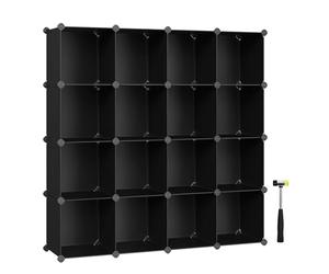SONGMICS Armario Modular, con 16 Cubos Apilables, Zapatero Modular, Estante de Plástico PP, para Dormitorio, Oficina, 31 x 123 x 123 cm, Negro LPC44BK