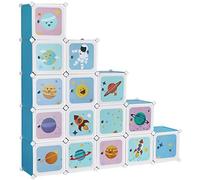 SONGMICS Armario Modular Infantil de 15 Cubos, Organizador Modular para niños, Estantes de Cubo de plástico, con Puertas, para Ropa, Zapatos, Juguetes, 153 x 31 x 153 cm, Azul LPC902Q01