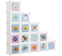 SONGMICS Armario Modular Infantil de 15 Cubos, Organizador Modular para Niños, Estantes de Cubo de Plástico, con Puertas, para Ropa, Zapatos, Juguetes, 151 x 31 x 153 cm, Blanco LPC902W