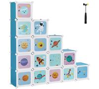 SONGMICS Armario Modular Infantil de 15 Cubos, Organizador Modular para niños, Estantes de Cubo de plástico, con Puertas, para Ropa, Zapatos, Juguetes, 153 x 31 x 153 cm, Azul/Blanco Azul