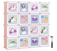 SONGMICS Armario Modular Infantil de 16 Cubos, Organizador Modular para Niños, Estantes de Cubo de Plástico, con Puertas, para Ropa, Zapatos, Juguetes, 123 x 31 x 123 cm, Rosa/Blanco Rosa