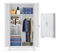 SONGMICS Armario, Mueble de Almacenamiento Metálico, con 2 Puertas, 5 Compartimentos, Barra para Perchas, con Cerradura, Patas Altas, 80 x 40 x 165 cm, Gris Mate OMC018GJ01