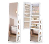 SONGMICS Armario para Joyas, Espejo de Cuerpo Entero, Iluminación Integrada | Organizador de Joyas, 4 Estantes de Almacenamiento, Rotación de 360°, Blanco Nuve, Colección BERIT JJC027WH01