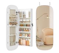 Armario para Joyas Espejo Joyero Superficie Blanca y Forro Gris Beige