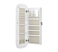 SONGMICS Armario para Joyas, Espejo Joyero de Pared, Organizador con Luz LED y Cerradura, Varios Compartimentos, para Pendiente, Collar, Superficie Blanca y Forro Gris Beige, Regalo de Navidad Superfi