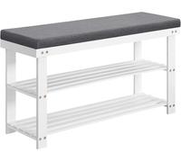 SONGMICS Banco zapatero de 29 x 90 x 49 cm de color blanco y gri