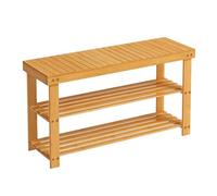 SONGMICS Banco Zapatero de Bambú de 3 Niveles, 28,7 x 90 x 45,3 cm | Organizador de Zapatos, Soporta hasta 130 kg, para Entrada, Baño, Dormitorio, Natural, Colección BAMBOU LBS90N
