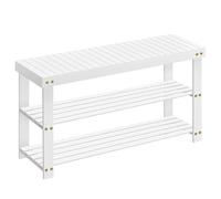 SONGMICS Banco Zapatero de Bambú de 3 Niveles, 89,3 x 28,7 x 45,3 cm | Organizador de Zapatos, Soporta hasta 130 kg, para Entrada, Baño, Dormitorio, Blanco Nube, Colección Bambou LBS090W01