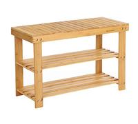SONGMICS Banco Zapatero de bambú, Estantería para Zapatos con 3 estantes, 70 x 28 x 45 cm Ideal para Entrada, Baño, Sala de Estar, Pasillo LBS04N