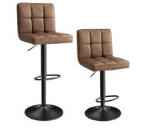 SONGMICS Bar Stool Set of 2, LJB064K02 | Taburete de Cocina, Giratorio en 360° con Respaldo y Reposapiés, Acero Cromado, cafe, Colección MONNI LJB064K02