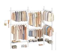 SONGMICS - Barra telescópica HSR155W01-3 niveles, altura y anchura ajustable, armario abierto con 6 barras de ropa y 3 estantes extraíbles, brazo de agarre blanco mate