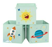 SONGMICS Baúl Juguetes Infantil con Tema del Espacio, Plegable, Juego de 3 | Caja Almacenaje, Organizador para Habitación de Niños, 30 x 30 x 30 cm, Verde, Colección TEZA RFB001G03