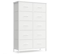 SONGMICS BELLAH Colección - Cómoda, 10 Cajones, Acero, para Dormitorio, Armario, Pasillo, Salón, Moderno, Blanco Nube y Blanco Nieve/Marrón Rústico y Negro Tinta