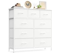 SONGMICS BELLAH Colección - Cómoda, con 9 Cajones para Dormitorio, Mueble de Almacenaje, Acero, MDF, Tela no Tejida, para Dormitorio, Armario, Recibidor y Salón, Blanco Nube y Blanco Nieve LGS324WH01