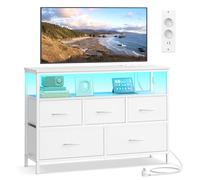 SONGMICS BELLAH Colección - Cómoda para Dormitorio, Mueble de Almacenaje, Iluminación LED Ajustable, Regleta de Enchufes, 1 Estante, 5 Cajones, Moderna, Blanco Nube LGS723WH01