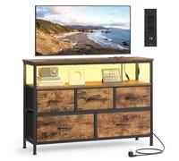 SONGMICS BELLAH Colección - Cómoda para Dormitorio, Mueble de Almacenaje, Iluminación LED Ajustable, Regleta de Enchufes, 1 Estante, 5 Cajones, Industrial, Marrón Rústico y Negro Tinta LGS723KD01