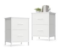 SONGMICS BELLAH Colección - Mesa Auxiliar, Cómoda con 2 Cajones para Dormitorio, Acero, Juego de 2, Industrial, Dormitorio, Armario, Recibidor, Salón, Blanco Nube y Blanco Nieve LGS112WH01