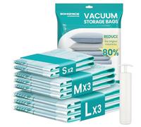 SONGMICS Bolsas de Almacenamiento al Vacío, Bolsa de Almacenaje para Ropa, Sábanas, Armarios y Viaje, Compactas y Reutilizables, Bomba Manual Incluida, Juego de 8, 2S/3M/3L, Transparente LVB104W101