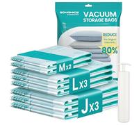 SONGMICS Bolsas de Almacenamiento al Vacío, Bolsa de Almacenaje para Ropa, Sábanas, Armarios y Viaje, Compactas y Reutilizables, Bomba Manual Incluida, Juego de 8, 2M/3L/3J, Transparente LVB105W101