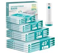 SONGMICS Bolsas de almacenamiento al vacío, bomba eléctrica portátil recargable, ahorro de espacio sellado al vacío bolsas de succión para ropa de viaje edredones, reutilizables, 15-pack, 3S/4M/4L/4J
