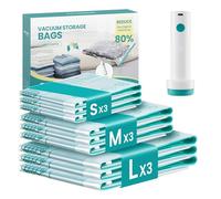 SONGMICS Bolsas de Vacío con Bomba Eléctrica Recargable y Portátil, Bolsas para Ropa, Sábanas, Armarios y Viajes, Compactas y Reutilizables, 9 Piezas, 3S/3M/3L, Transparentes LVB201W101