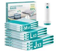 SONGMICS Bolsas de Vacío con Bomba Eléctrica Recargable y Portátil, Bolsas para Ropa, Sábanas, Armarios y Viajes, Compactas y Reutilizables, 9 Piezas, 3M/3L/3J, Transparentes LVB202W101