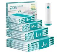 SONGMICS Bolsas de Vacío con Bomba Eléctrica Recargable y Portátil, Bolsas para Ropa, Sábanas, Armarios y Viajes, Compactas y Reutilizables, 15 Piezas, 3S/4M/4L/4J, Transparentes LVB203W101