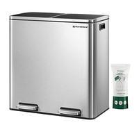 SONGMICS Bote de basura, 2 x 8 galones (2 x 30 L) para cocina, con 15 bolsas de basura, 2 compartimentos, cubos interiores de plástico y tapas con bisagras, hermético, plateado y negro ULTB60NL
